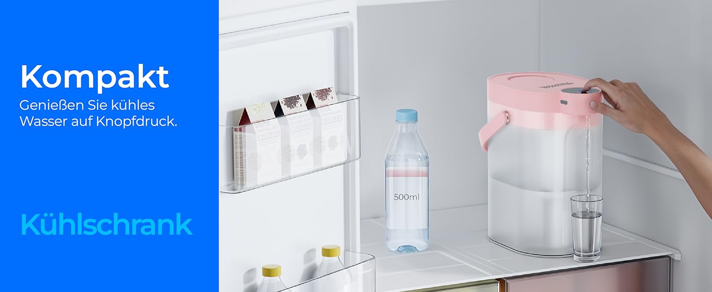Електричний фільтр-глечик для води Waterdrop FreshTaste, 4 л, зменшує накип, хлор, свинець, мідь, очищає воду, рожевий, для холодильника