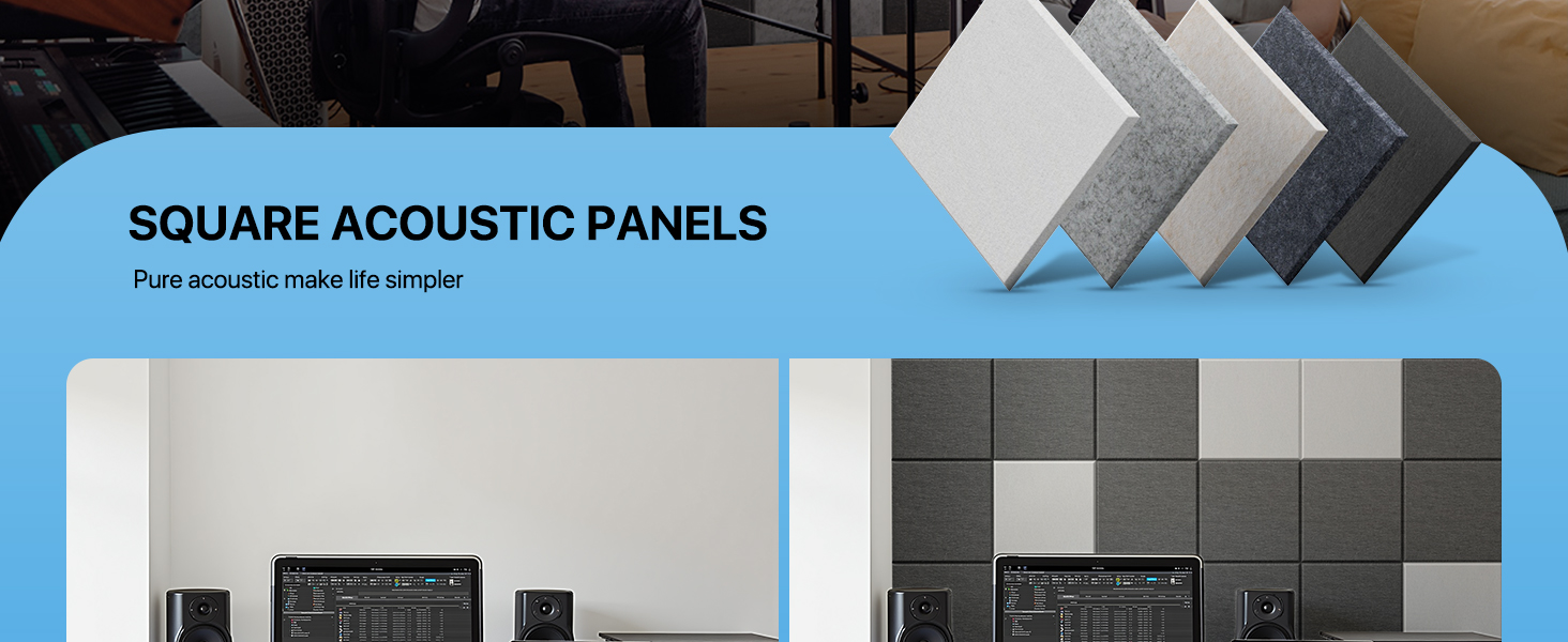 Акустичні панелі для шумоізоляції стін самоклеючі, квадратні звукопоглинаючі плити високої щільності, 30x30x0.9 см, чорні, 12 шт.