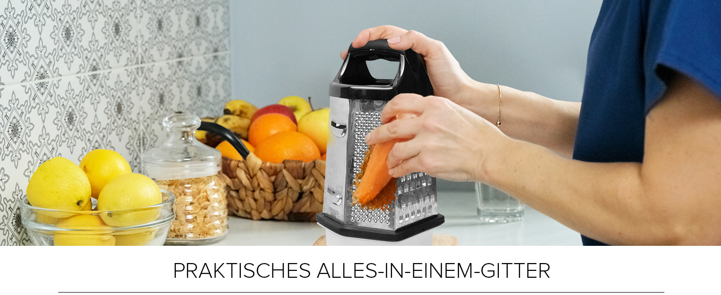 Трка для сиру Joeji's Kitchen з контейнером - 6 сторін, ручна, з нержавіючої сталі, багатоцільова для сиру, овочів та фруктів