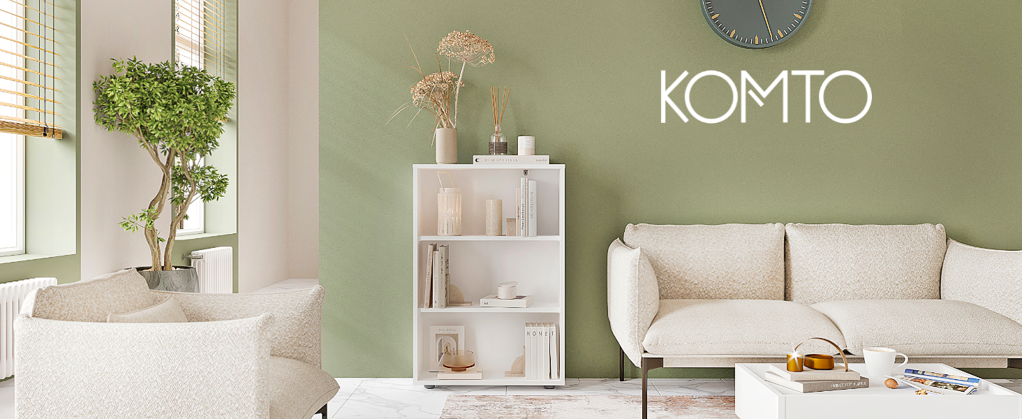Книжкова шафа KOMTO Regal 80 см, біла, 3 полиці, регульовані, стелаж для зберігання, 80x90x24 см