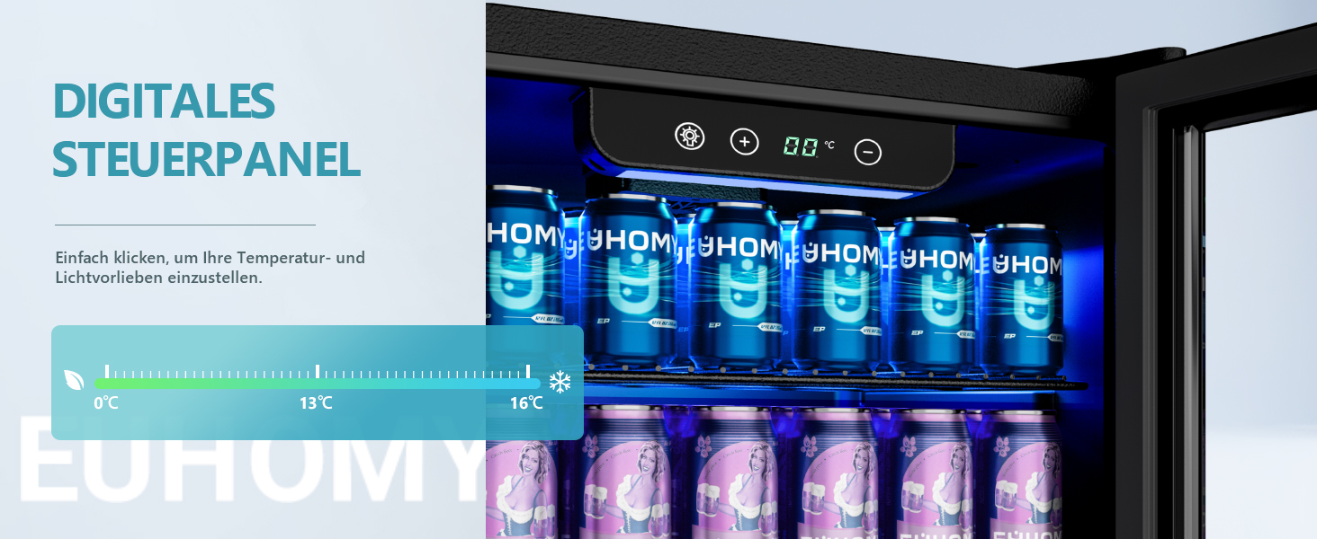 Міні-холодильник EUHOMY на 126 банок з дверцятами зі скла, чорний, з регульованими полицями, 90л, для дому/бару/офісу