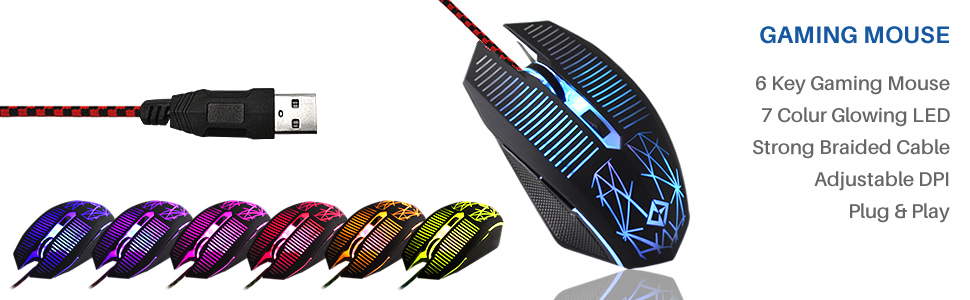 Ігровий набір клавіатури та миші Raptor з великим килимком, RGB-підсвітка, USB, UK-розкладка, для PC, Laptop, PS4, Xbox One, чорний