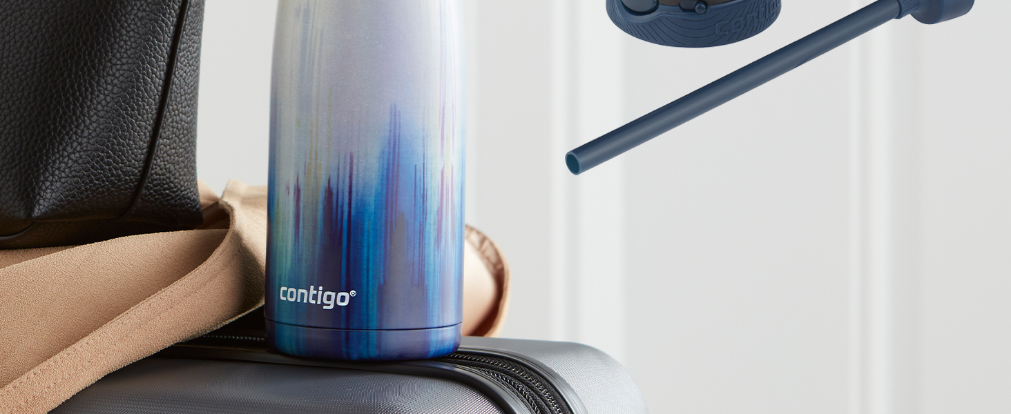 Термобутилка Contigo Ashland Chill з автоспоутом і трубочкою, 590 мл, нержавіюча сталь, ізольована, для води, спорту, велосипеда, походів, не протікає, колір Монако
