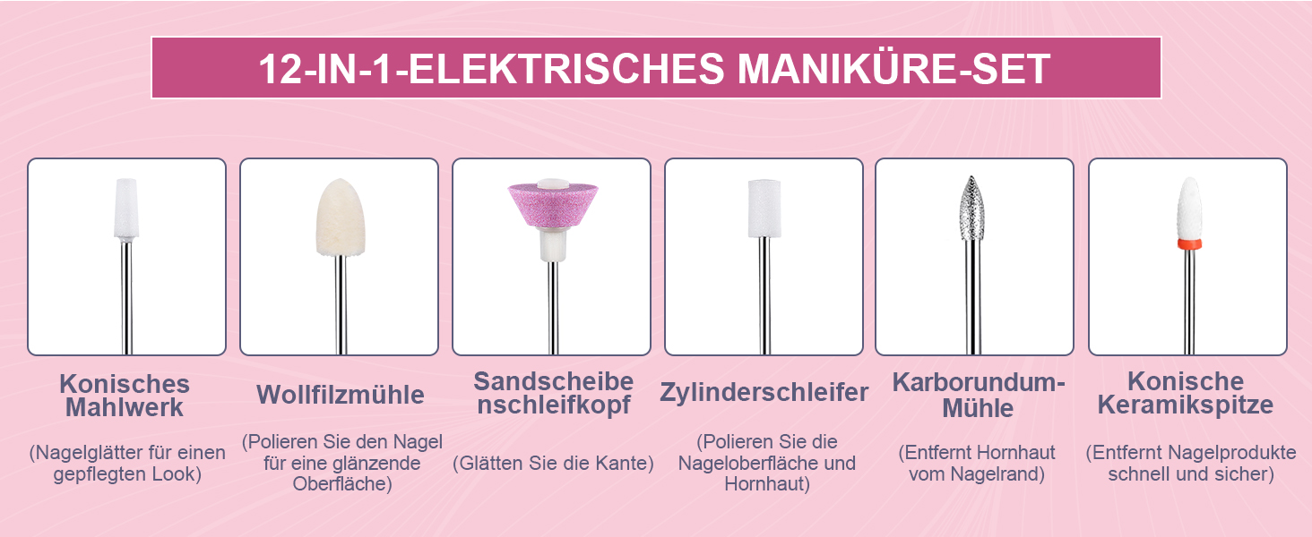 Електричний апарат для манікюру та педикюру Nagelfräser 12в1 з алмазним набором для гелю та акрилу, 40000 об/хв, білий