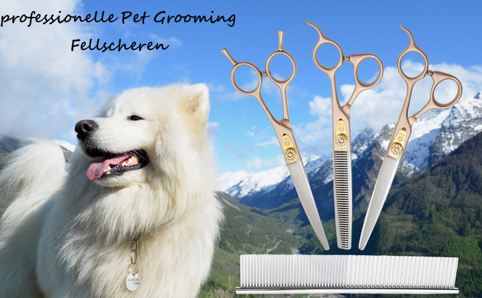 Професійний набір для грумінгу собак Dream Reach 7 дюймів: 440C сталь, набір з 3 ножиць (пряма, вигнута, розріджуюча)