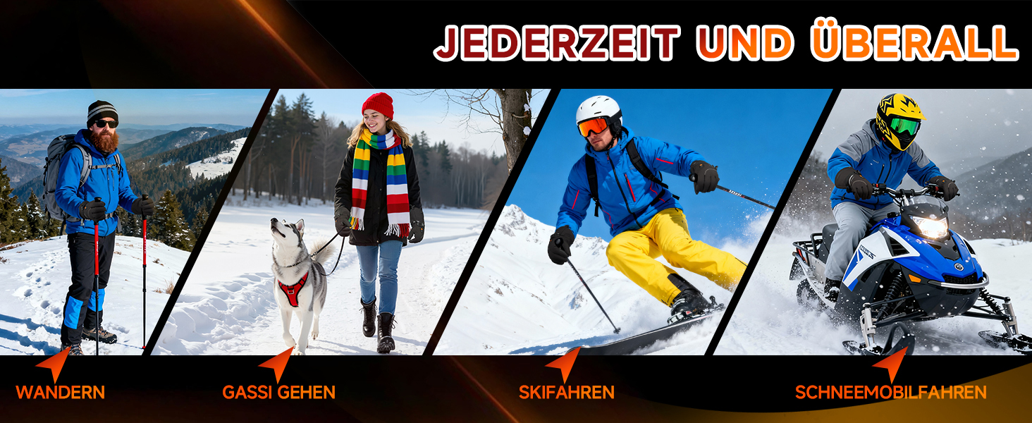 Електричні гріючі рукавички для жінок та чоловіків, зимові рукавички з підігрівом, чорні, з акумулятором 7.4V 6000mAh, 3 режими нагріву, сенсорний екран, водонепроникні