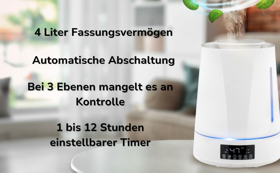 Зволожувач повітря та аромадифузор Grundig 4 л з гігрометром і таймером для приміщень 15-30 м², білий
