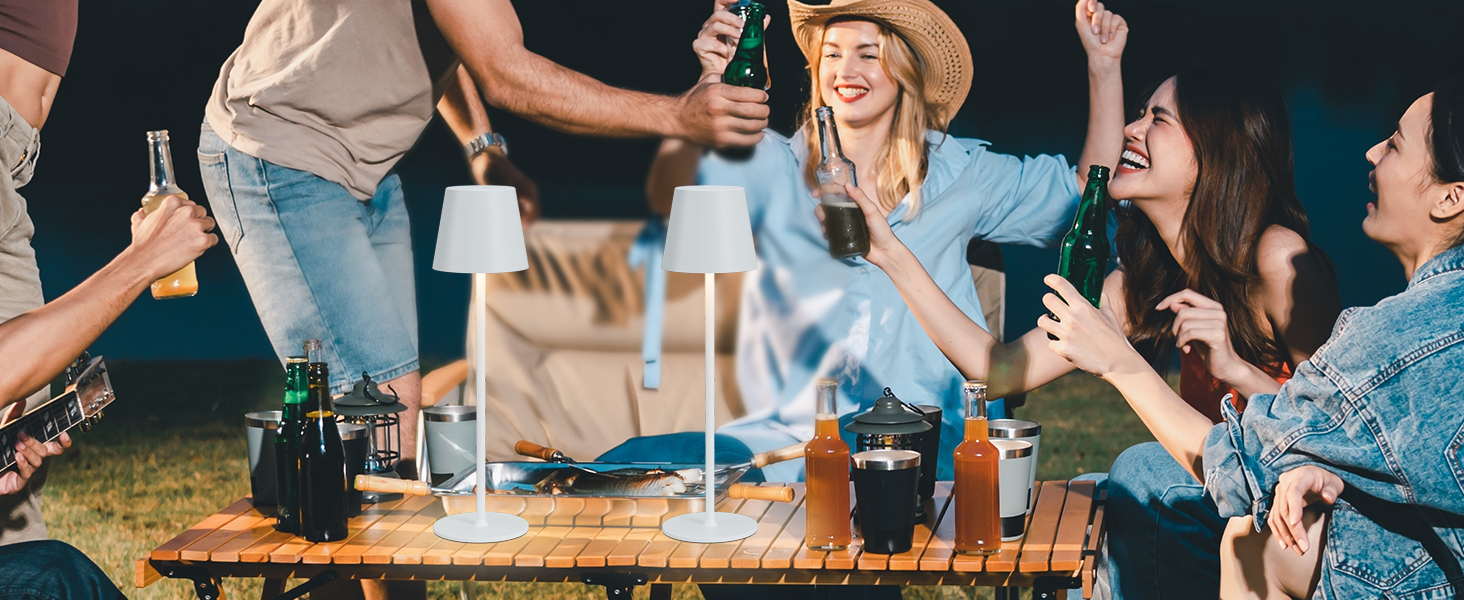 Настільна LED лампа акумуляторна бездротова 2 в 1, димується, з USB-C зарядкою, 3 режими світла, біла - набір 2 шт.