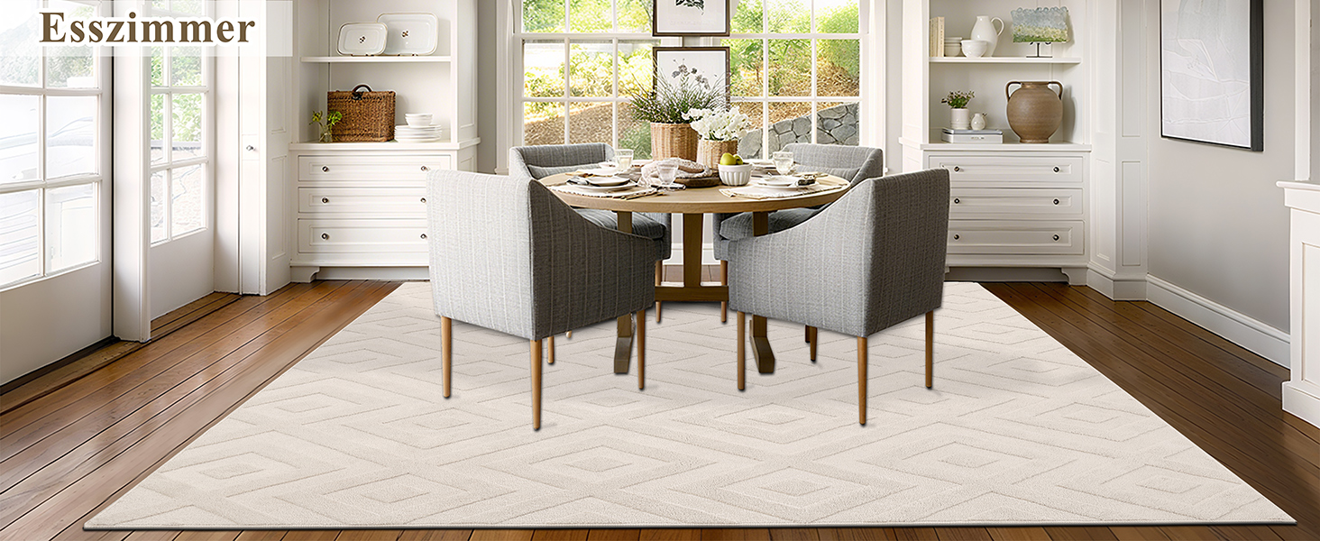 Килим для вітальні SHACOS з коротким ворсом, бежевий, геометричний з 3D ефектом, 120x160 см та 140x200 см