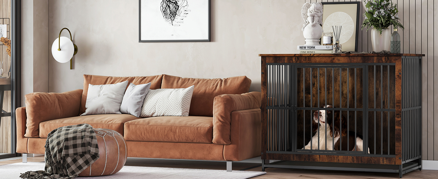 Дерев'яний вольєр для собак з двома дверцятами, міцний вольєр-будка для великих, середніх та малих собак, знімний піддон, 97.5 x 97.5x59x77.5 см