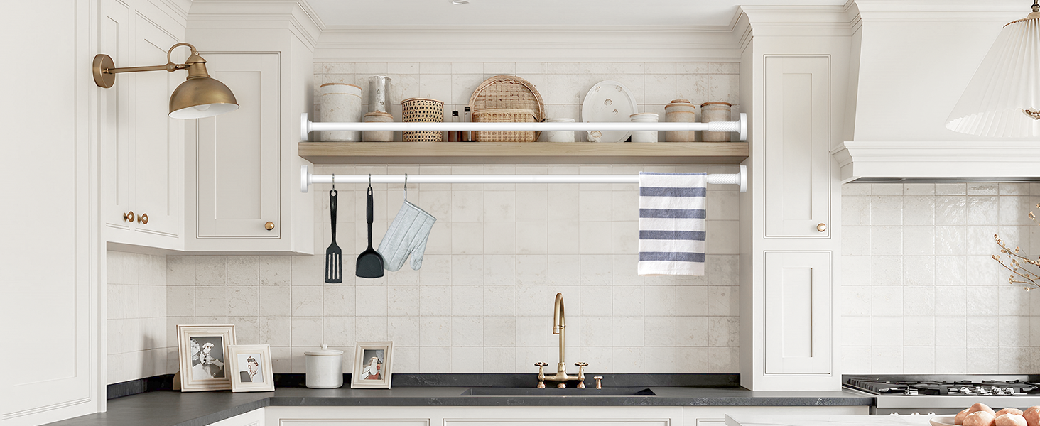 Штанга для карнизів AIZESI без свердління, 100-230 см, Ø 25 мм, телескопічна, для кріплення - регульована штанга для вікон, душу, балкону (білий, 81-158 см)