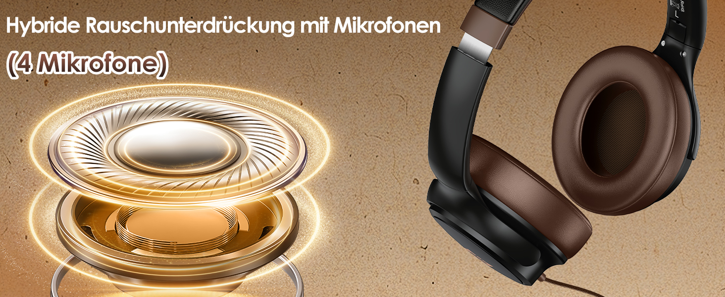 Накладні дротові навушники INFURTURE з USB-C та активним шумозаглушенням (Noise Cancelling), коричневі