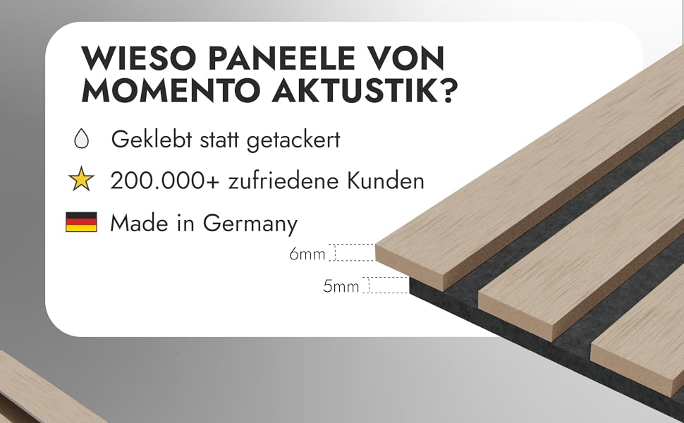 Акустичні настінні панелі Momento з натурального дуба 240x50 см (5 шт), ламелі для шумоізоляції, колір дуб натуральний, чорний фетр, Made in Germany