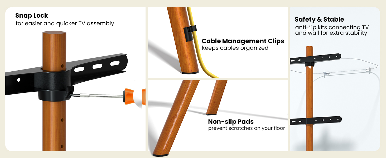 Підставка для телевізора PUTORSEN з дерева, регульована по висоті, для TV 45-65 дюймів, до 40 кг, поворотна на 45 градусів, VESA до 400x400 мм