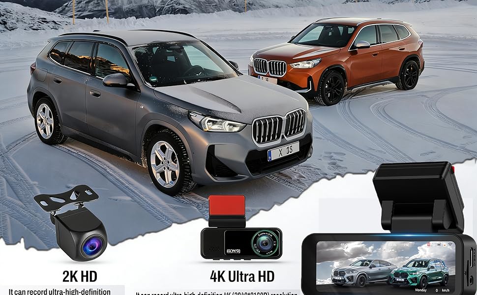 Відеореєстратор CAMECHO 4K Dual (передній + задній) з GPS, WiFi, ADAS, BSD, LCA, нічна зйомка, 150° кут огляду, IPS 3.16