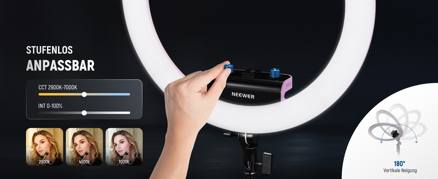 NEEWER Комплект кільцевого світла для фото та відео: 48 см, 52 Вт, регульоване LED світло, штатив, Bluetooth, рожевий (RP18B Pro)
