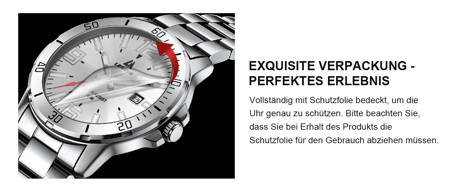 Годинник чоловічий LN LENQIN з нержавіючої сталі, водонепроникний, з датою, кварцовий, аналоговий, білий (сріблястий)