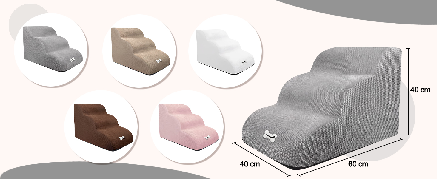 Сходинки для тварин Galatée: 3-ступеневі сходи з щільного пінополіуретану, знімний чохол на блискавці, для собак та інших домашніх тварин (Світло-коричневий)