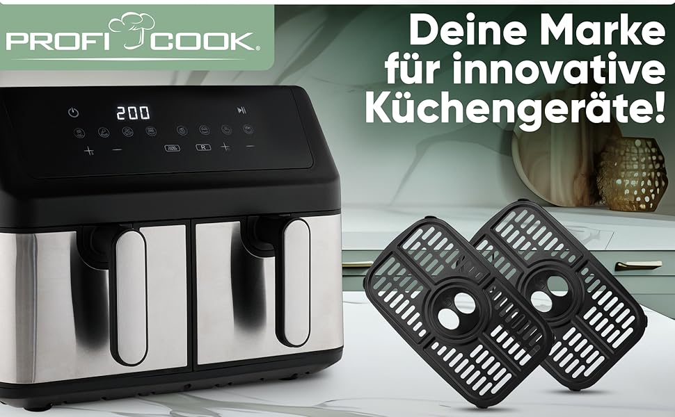 Фритюрниця ProfiCook з 2 камерами | Airfryer | 9 літрів | Фритюрниця з функцією одночасної готовності | Без олії | Антипригарне покриття | PC FR 1296 H з нержавіючої сталі