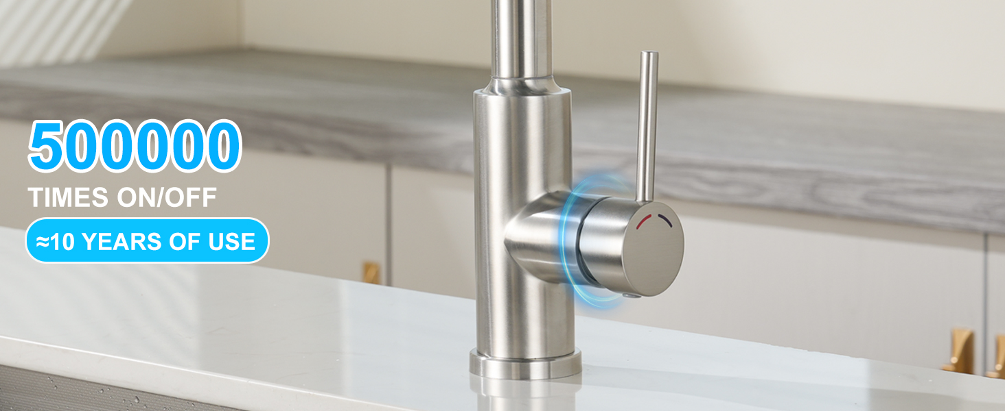 Змішувач кухонний висувний з високим напором, 360° обертання, 4 режими, нержавіюча сталь, ABS-розпилювач, для одного отвору, G3/8 з'єднання (тільки для ЄС)