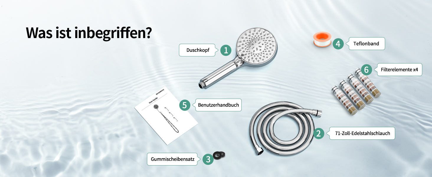 Душова лійка SR SUN RISE з фільтром, набір для душу з шлангом та фільтрами, ручна душова лійка з 9 функціями, 4 фільтри, високий тиск для жорсткої води, видаляє залишковий хлор, важкі метали, бактерії, 4-картриджний комбінований фільтр Gold