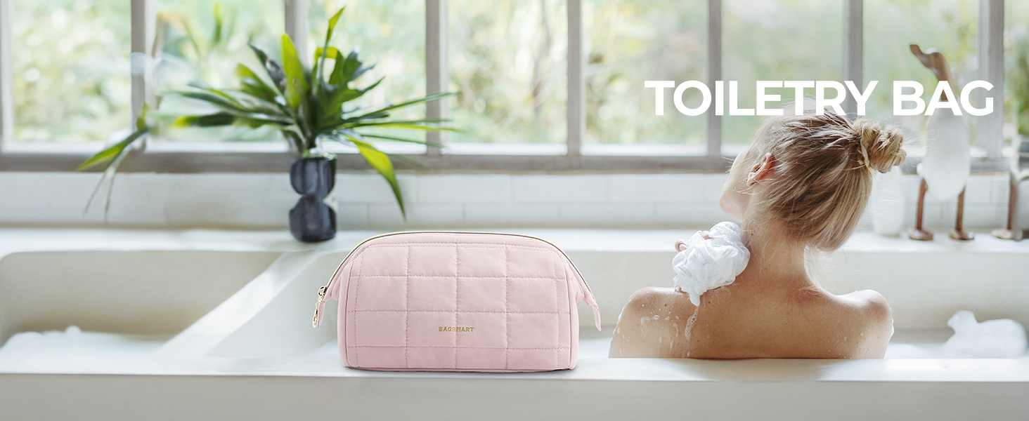 Косметичка для макіяжу BAGSMART, рожева, для подорожей, велика, водонепроникна
