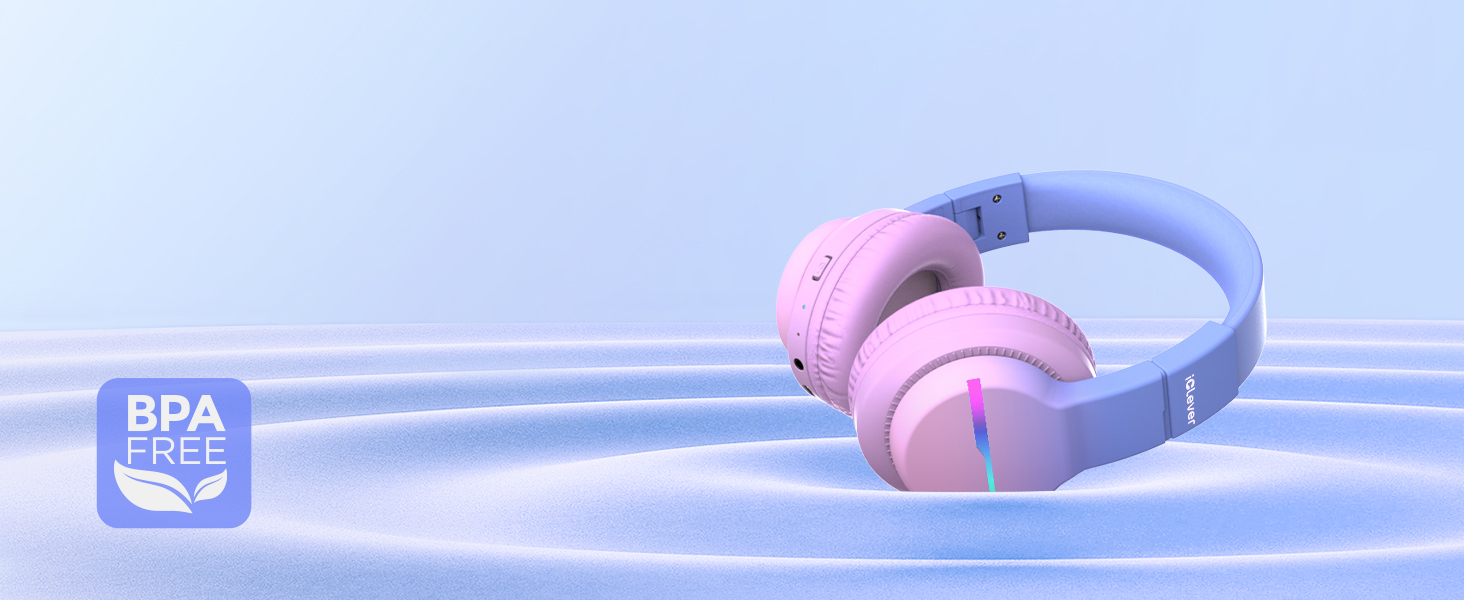 iClever Бездротові навушники для дітей з LED-підсвічуванням, Over-Ear, Bluetooth 5.2, мікрофон, рожевий градієнт, час роботи 85 годин