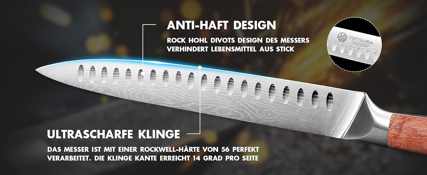 Японський кухонний ніж YOTSUBA 22 см - професійний ніж шеф-кухаря з високоякісної сталі, ергономічна ручка