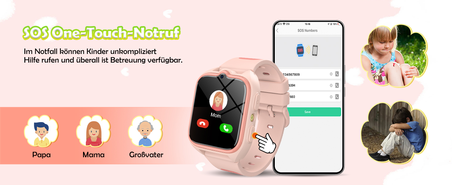 Дитячий розумний годинник з SIM-карткою, GPS-трекер, SOS, 4G, ліхтарик, IP67, для дівчаток та хлопчиків, блакитний