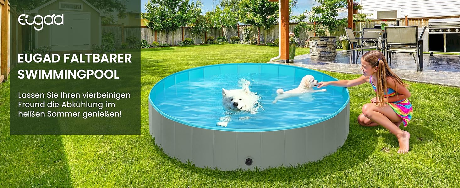 Складаний басейн для собак EUGAD 120x30 см, сірий, для середніх порід, ванна для купання