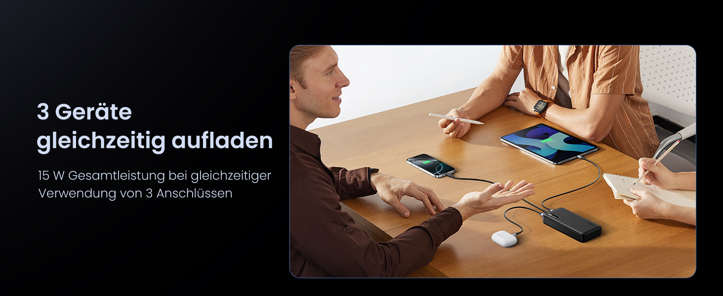 Повербанк UGREEN 20000mAh 22.5W з USB-C та 2 USB-A, зовнішній акумулятор для iPhone 16/17, Samsung Galaxy S26 Ultra, Google Pixel 10
