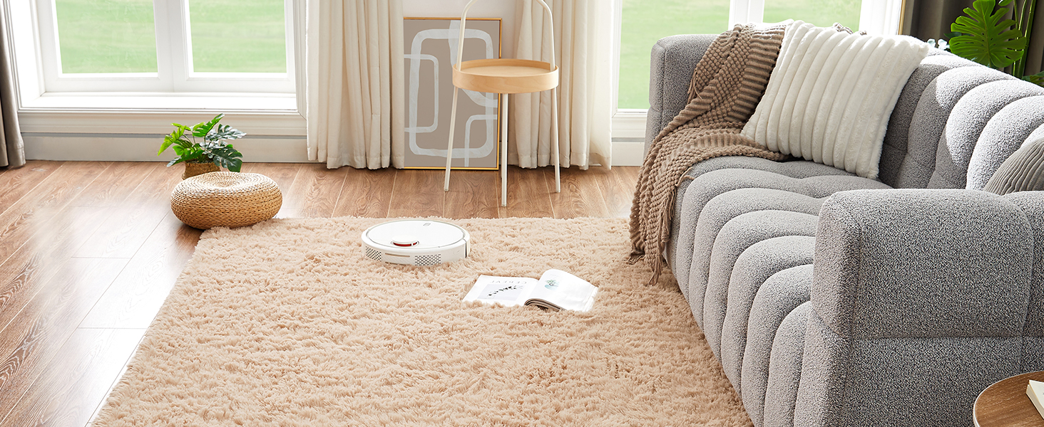 CHOSHOME Килим для спальні, вітальні: м'який, сучасний, з високим ворсом, антиковзаюча підкладка, для дитячої кімнати, шаги, 90x150 см (Бежевий, 150x240 см)