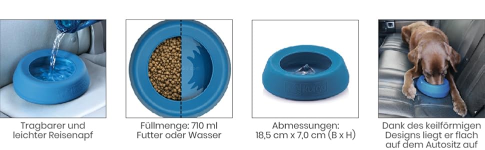 Kurgo Splash Free Wander: миска для води для собак, 0.7 л, блакитна, виготовлена з міцних матеріалів, не протікає, для подорожей та прогулянок