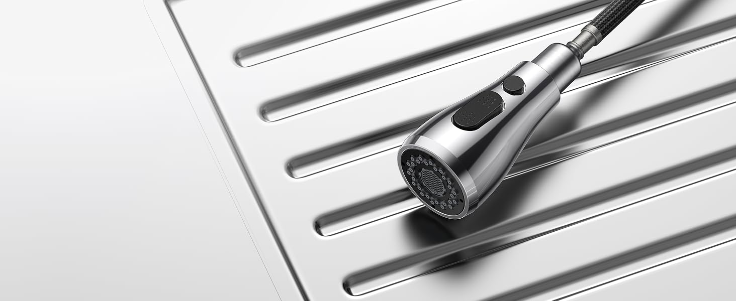 Кран кухонний FORIOUS з висувною лійкою, 360° обертання, 2 режими, хром полірований