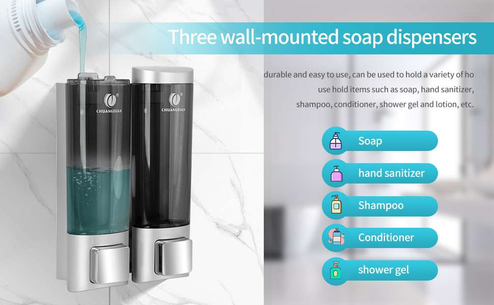 Ручний дозатор мила CHUANGDIAN, настінний, 200 мл, білий (подвійний сріблястий)