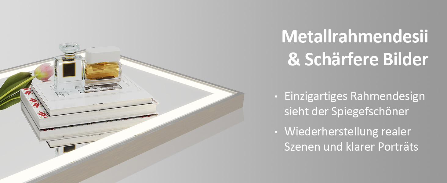 Дзеркало YOURLITE з підсвічуванням 70x50 см, LED дзеркало для ванної кімнати з годинником, сенсорне керування, 3 кольори світла, регулювання яскравості, антизапарник, пам'ять, срібний