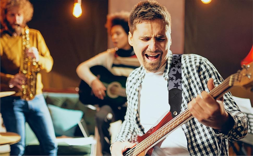 Гітарний ремінь YIKOKO з натуральної шкіри для акустичної та електрогітари, 38-64 дюйми, бавовняна серія 'Червоний хрест'
