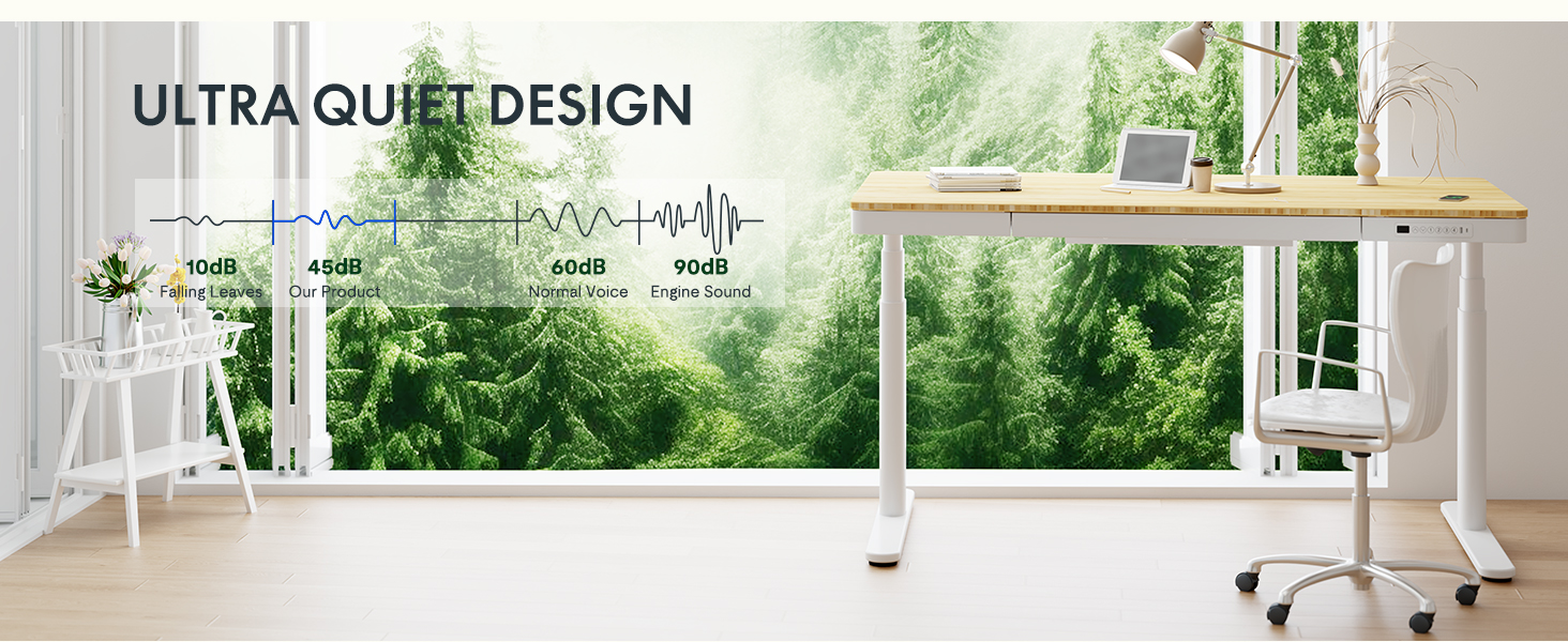 FLEXISPOT Electric Standing Desk with LED Display, Memory, USB & Drawer - 140x70cm Bamboo/White (with Qi Charging)