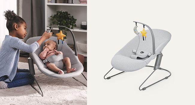 Дитяча подушка для стільчика Kinderkraft ENOCK, м'яка, з ременями, легко миється, гіпоалергенна, чорна, для стільчика CALMEE, сірий