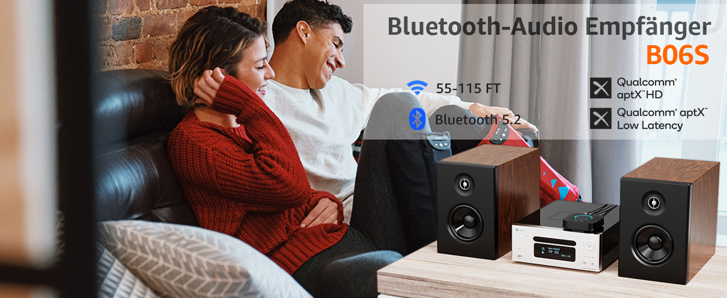 1Mii B06 Plus Bluetooth HiFi приймач: бездротовий аудіоадаптер з aptX HD та aptX-Adaptive, Bluetooth 5.3 для стереосистеми, сумісний зі смартфонами та планшетами