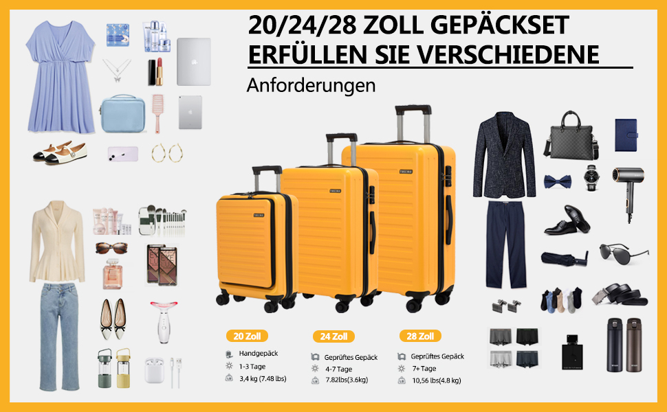 Набір валіз TydeCkare 20/24/28' (3 шт.) з TSA замком, 55/66/76 см, зелений