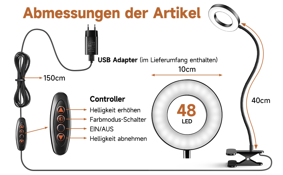 Світлодіодна приліжкова лампа One Fire 48 LED з USB, 3 режими, диммування, адаптер 10W, гнучка, для ліжка/дитячої