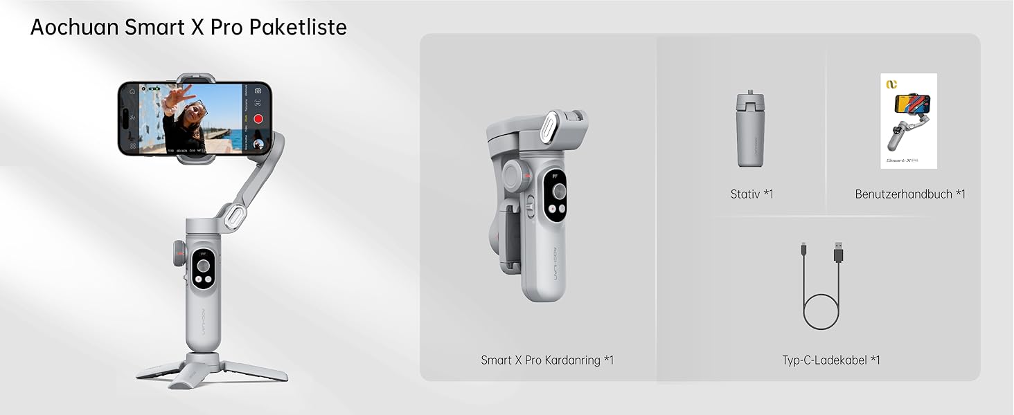 Стабілізатор для смартфона AOCHUAN Smart X Pro (3-осьовий, з RGB-підсвічуванням, для iPhone/Android)