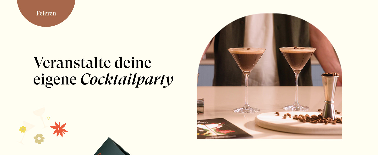 Коктейльний набір Cocora Martini-Set 8 предметів з нержавіючої сталі: шейкер, келихи для Мартіні, книга рецептів, подарункова упаковка (Чорний)