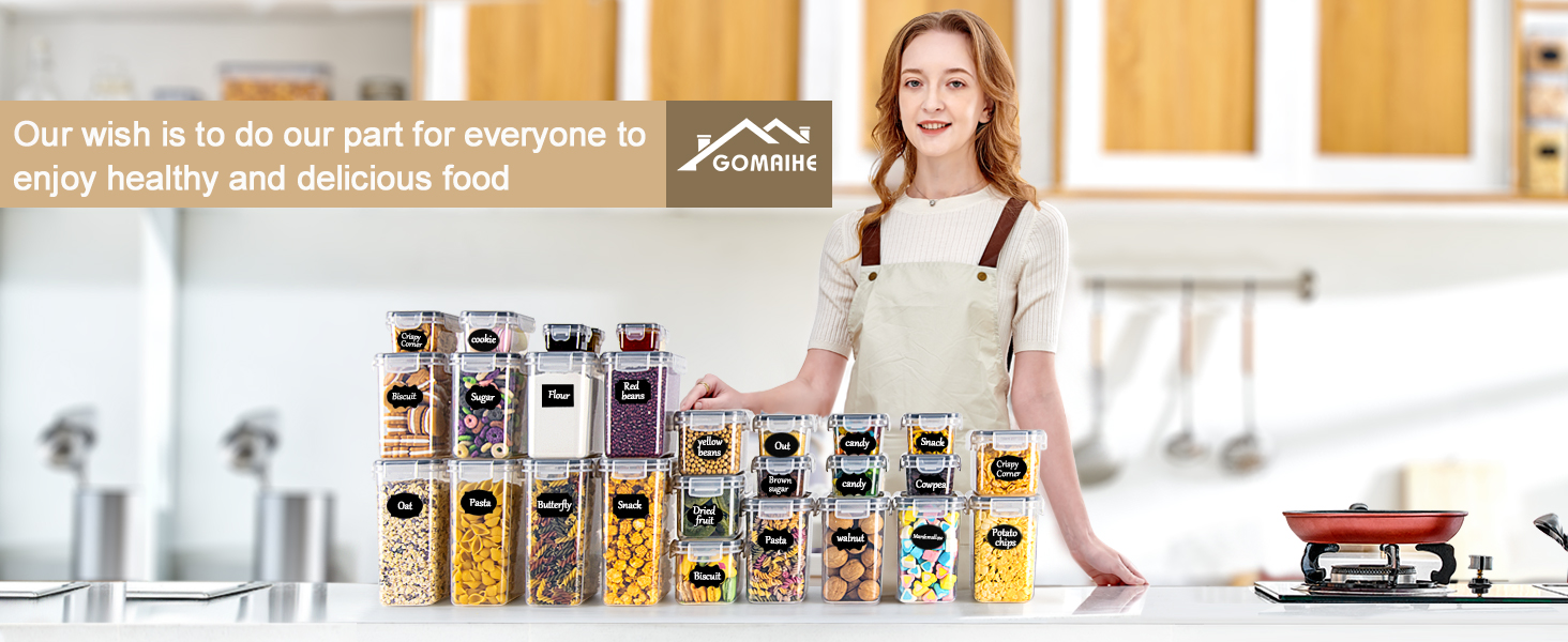 Набір контейнерів для зберігання GoMaihe 28 шт. - Органайзер для кухні, повітріані контейнери для продуктів, 2L, 1.4L, 0.8L, 0.32L, 0.06L
