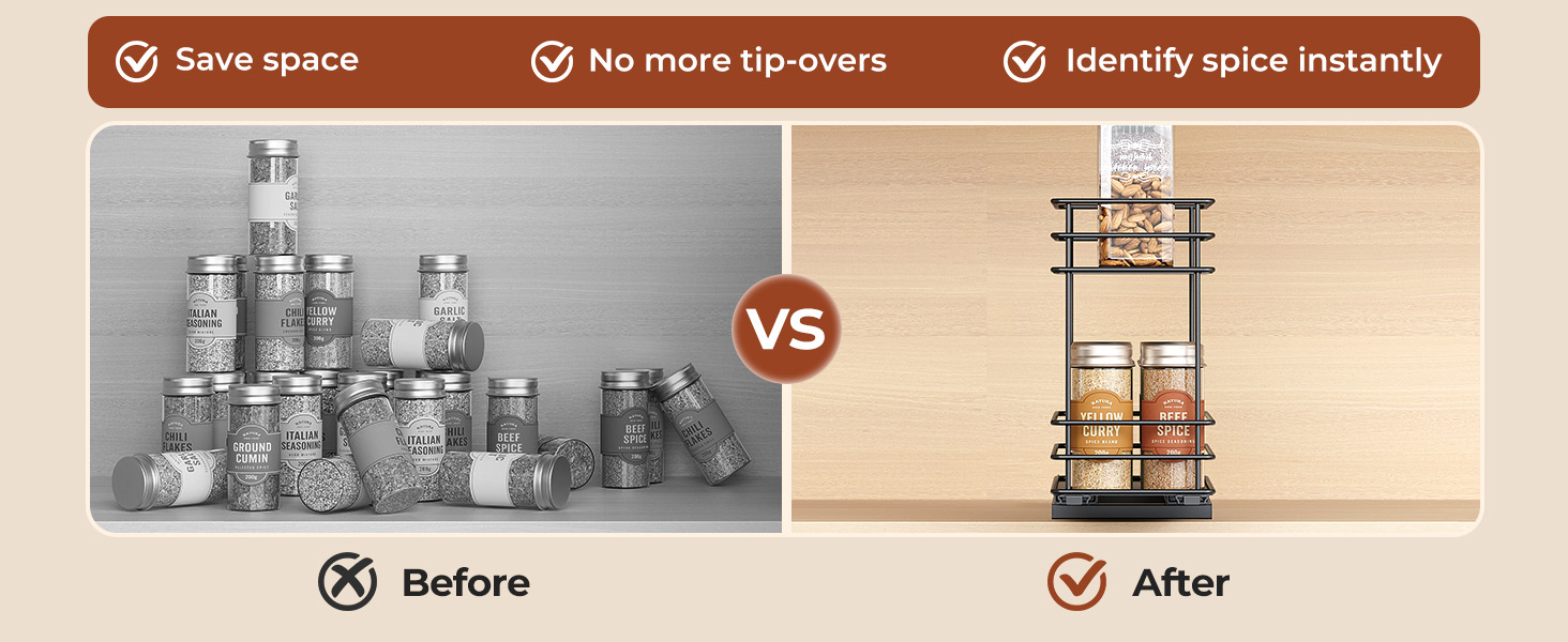 Організатор для спецій Orimade, висувна полиця для спецій, 3 шт., чорний