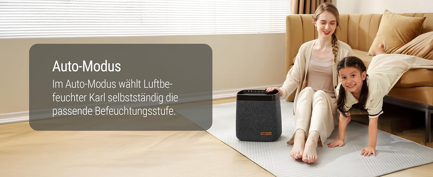 Зволожувач повітря Stadler Form Karl, тихий та потужний випарник для приміщень до 100 м², 4 режими зволоження, керування через додаток, чорний