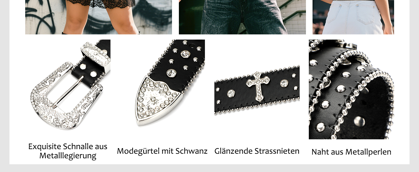 Чоловічий та жіночий шкіряний ремінь SUOSDEY з стразами, ковбойський стиль, 105 см, розмір 71-85 см