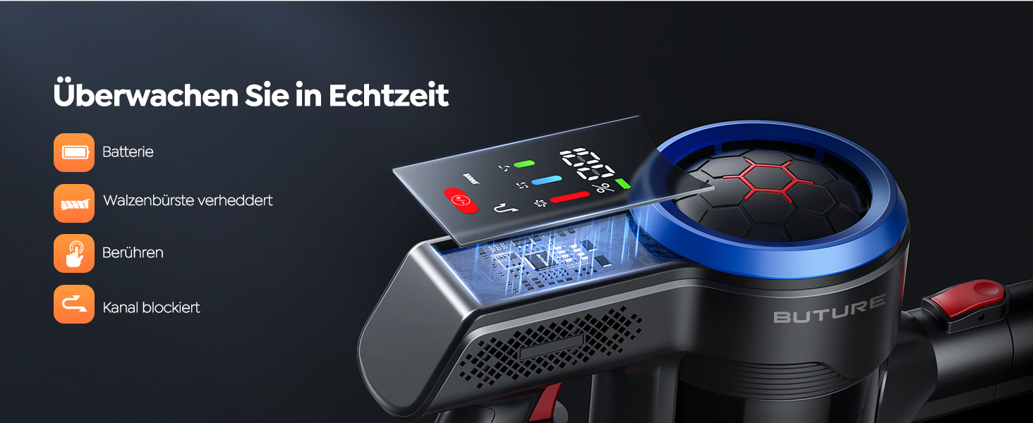 Бездротовий пилосос BuTure VAC 450W, 38000Pa, з зарядкою від підлоги, 55 хв роботи, потужний, з сенсорним екраном, для підлоги та килимів, з контейнером 1,5 л