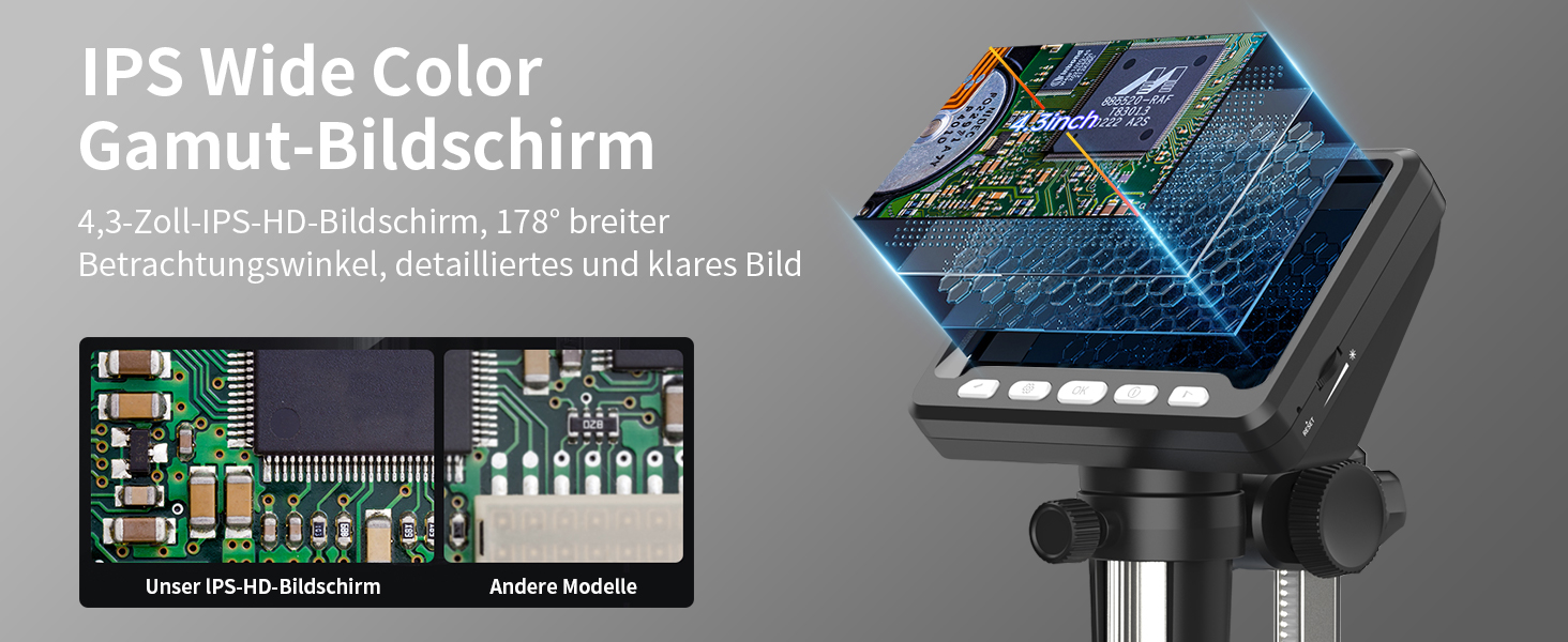 Цифровий мікроскоп Ashfly LCD 500x з дисплеєм 4.3 дюйма, 1080P, USB, 8 LED, сумісний з MacOS/Windows, для дітей та дорослих